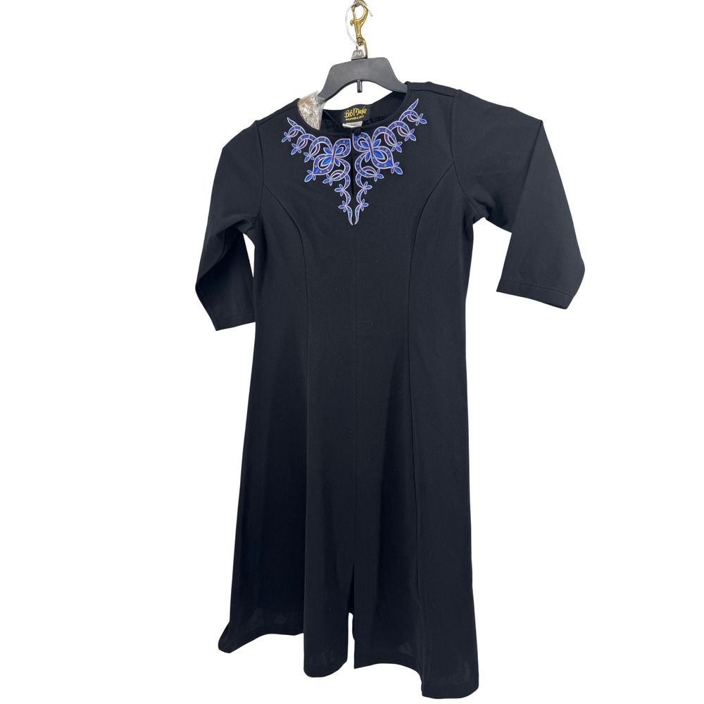 Bob Mackie Wearable Art Dress Womens Medium Black Embroidered 3/4 Sleeve Midi